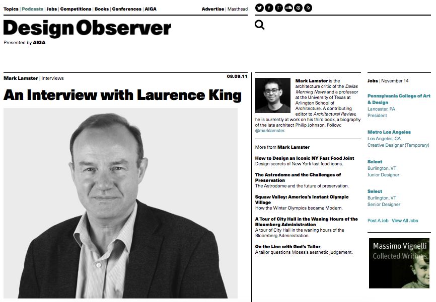 Interview with Laurence King on this story for Design Observer