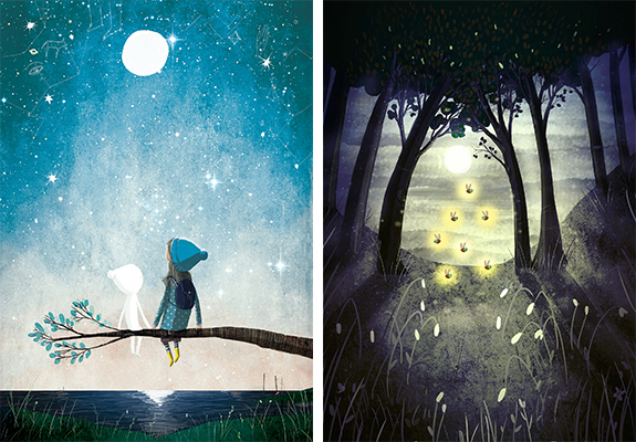 The cover art for Perijee and Me, by Ross Montgomery, published by Faber & Faber and a piece with Agent Lucie Luddington for a Bright Educational project, both David Litchfield.