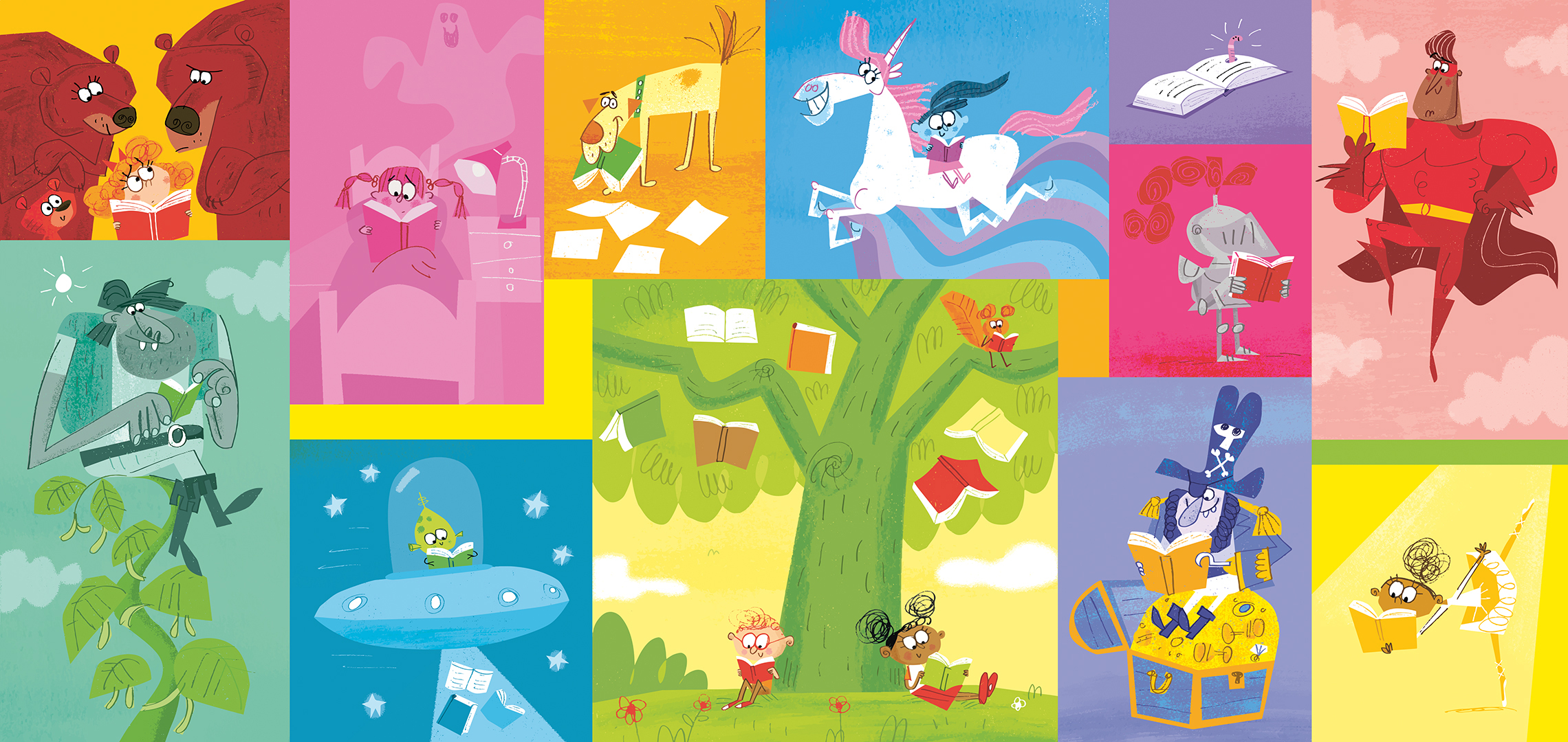 library mural by fred blunt bears and fairytales