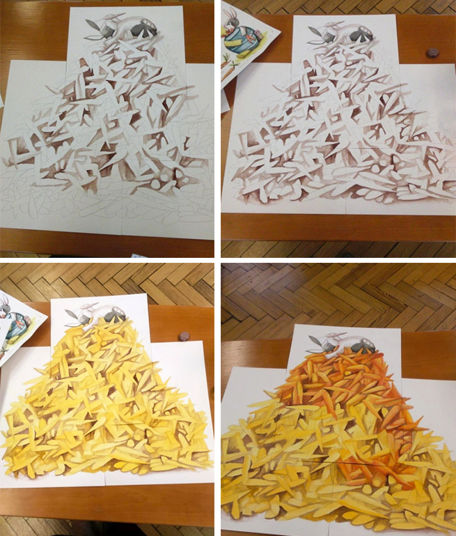 Work in progress! The cover artwork for 'Too Many Carrots'.