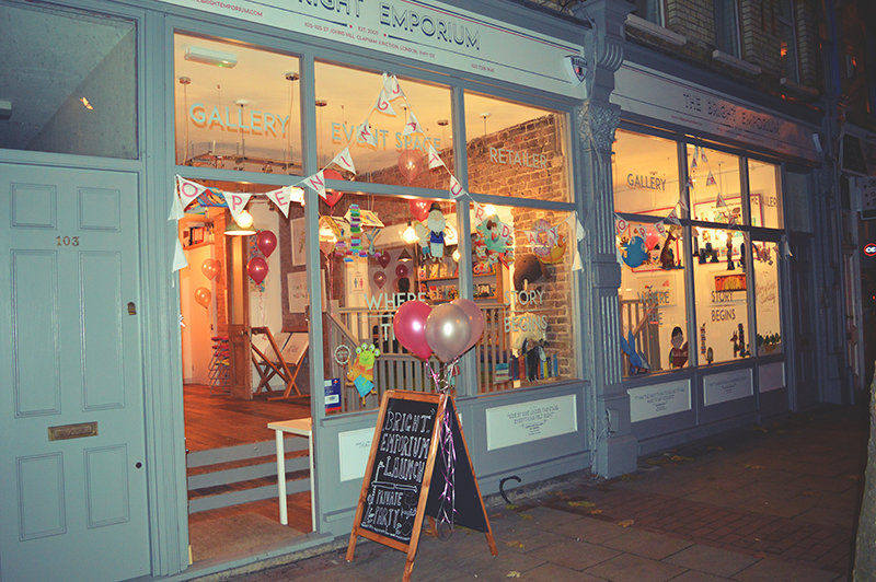 Emporium window on opening night